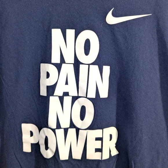 The Nike Tee Men's Large "No Pain No Power" Athletic Cut Short Sleeve Dark Blue - Picture 2 of 7